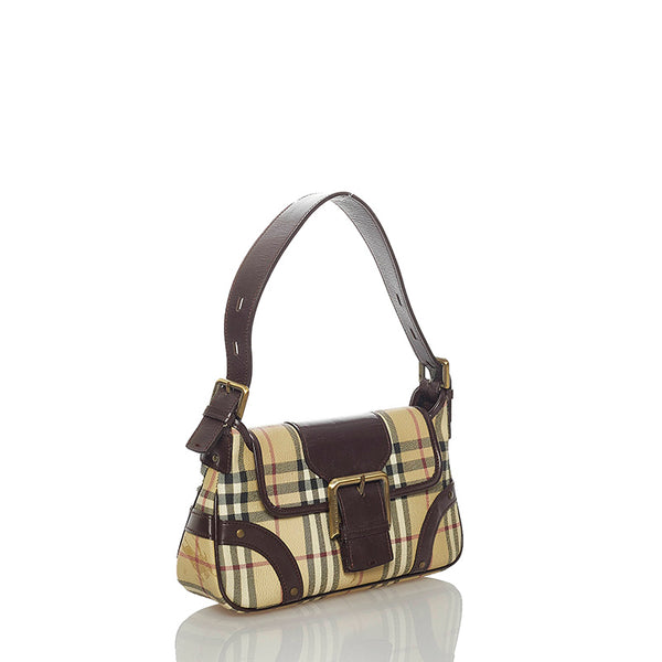 バーバリー ノバチェック ベージュ ブラウン PVC レザー ショルダーバッグ レディース BURBERRY 【中古】