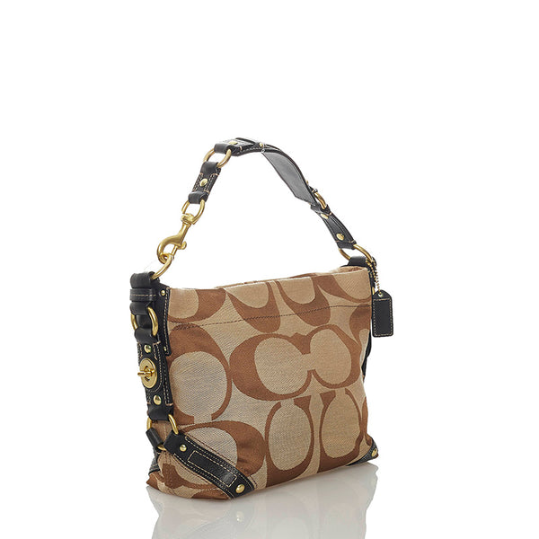 コーチ ショルダーバッグ ブラウン キャンバス レザー レディース COACH 【中古】