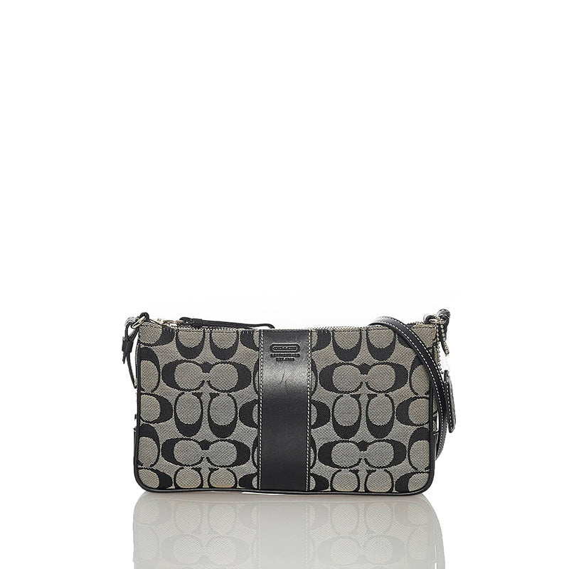 コーチ ブラック キャンバス レザー 斜め掛け ショルダーバッグ レディース COACH 【中古】