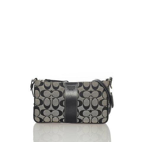 コーチ ブラック キャンバス レザー 斜め掛け ショルダーバッグ レディース COACH 【中古】