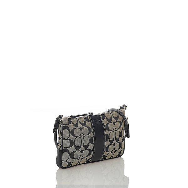 コーチ ブラック キャンバス レザー 斜め掛け ショルダーバッグ レディース COACH 【中古】