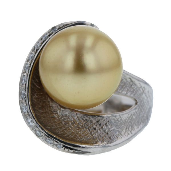 Pt900 プラチナ 白蝶パール12.5mm ダイヤ0.13ct リング 指輪 レディース 13号 【中古】