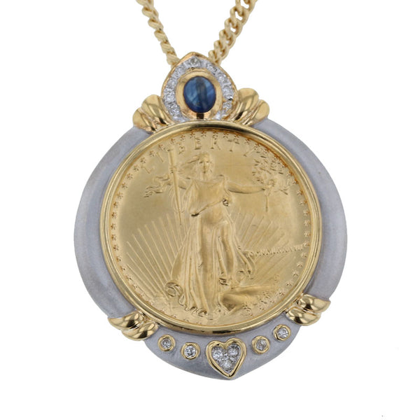 K22 ゴールド K18YG イエローゴールド サファイア0.53ct ダイヤ0.18ct ネックレス レディース 【中古】