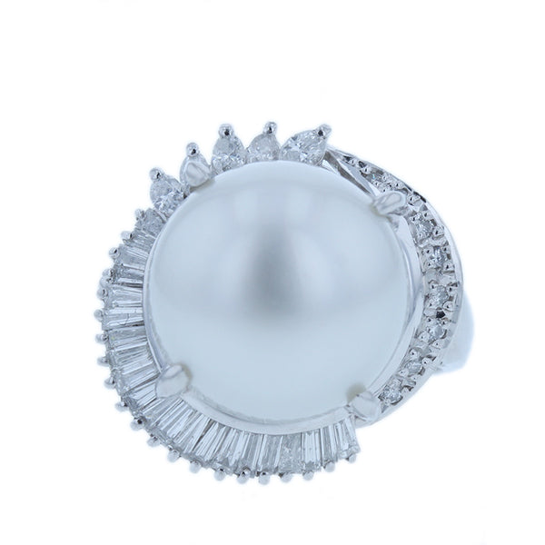Pt900 プラチナ パール13.5mm ダイヤ0.70ct リング 指輪 レディース 12号 【中古】
