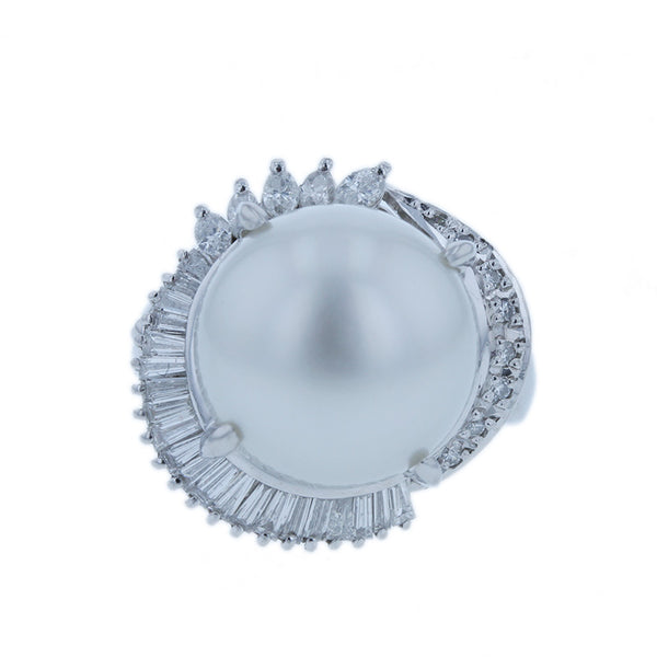 Pt900 プラチナ パール13.5mm ダイヤ0.70ct リング 指輪 レディース 12号 【中古】