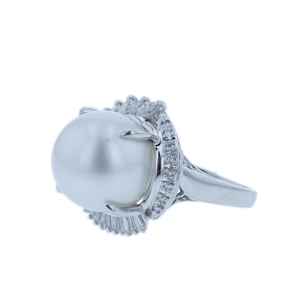 Pt900 プラチナ パール13.5mm ダイヤ0.70ct リング 指輪 レディース 12号 【中古】