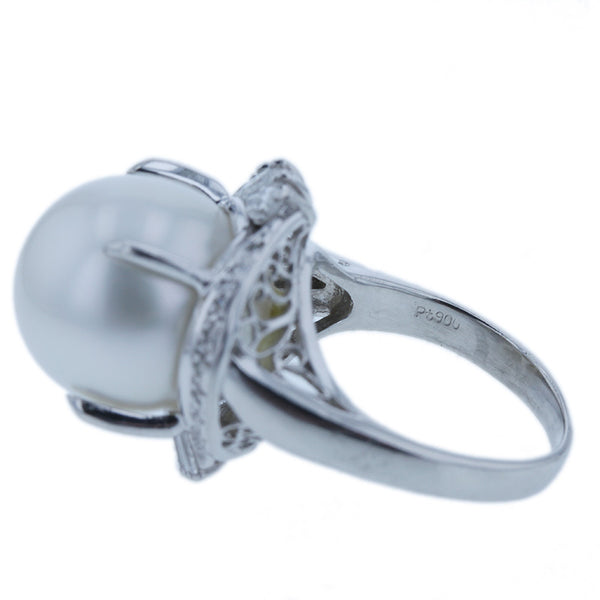 Pt900 プラチナ パール13.5mm ダイヤ0.70ct リング 指輪 レディース 12号 【中古】