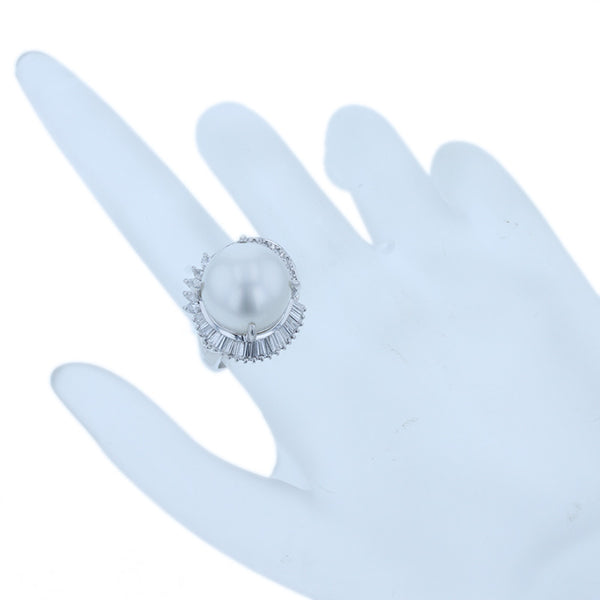 Pt900 プラチナ パール13.5mm ダイヤ0.70ct リング 指輪 レディース 12号 【中古】