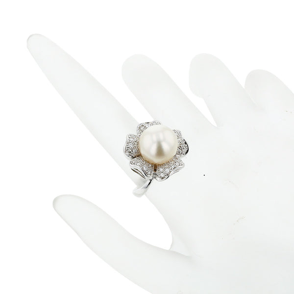Pt900 プラチナ パール11.4mm ダイヤ0.35ct リング 指輪 レディース 12.5号 【中古】