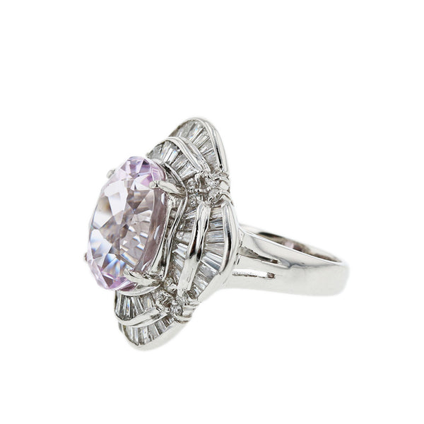 Pt900 プラチナ クンツァイト9.45ct ダイヤ1.95ct リング 指輪 レディース 11.5号 【中古】