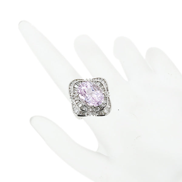 Pt900 プラチナ クンツァイト9.45ct ダイヤ1.95ct リング 指輪 レディース 11.5号 【中古】