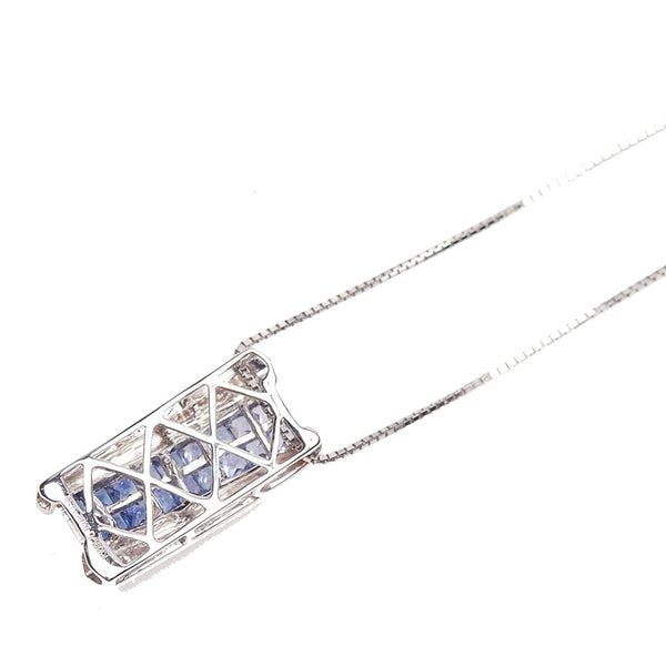 K18WG ホワイトゴールド サファイア1.50ct ダイヤ0.12ct ネックレス レディース 【中古】