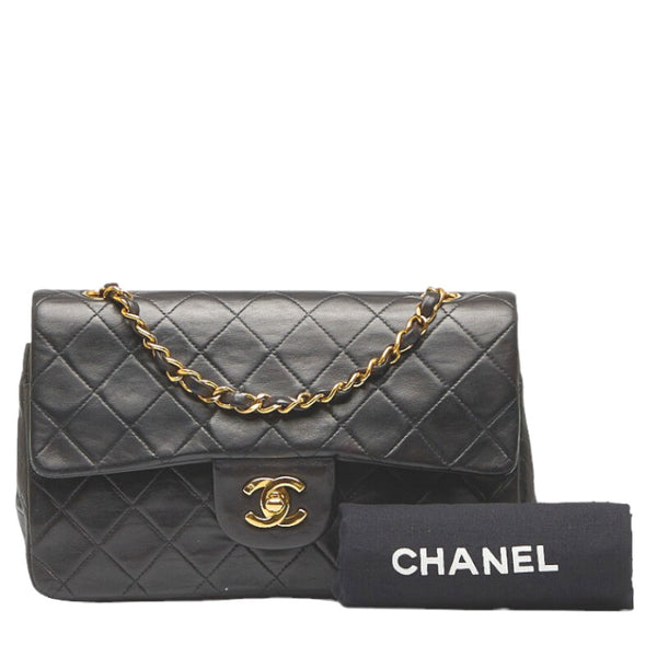 シャネル マトラッセ ダブルフラップ チェーン ショルダーバッグ ブラック ゴールド レザー レディース CHANEL 【中古】