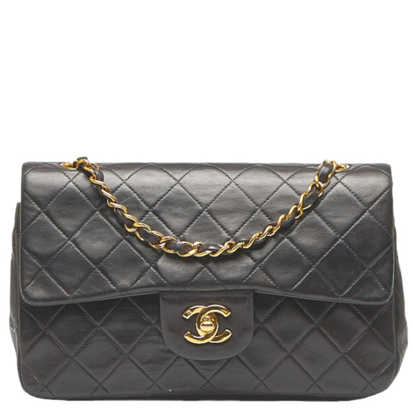 シャネル マトラッセ ダブルフラップ チェーン ショルダーバッグ ブラック ゴールド レザー レディース CHANEL 【中古】