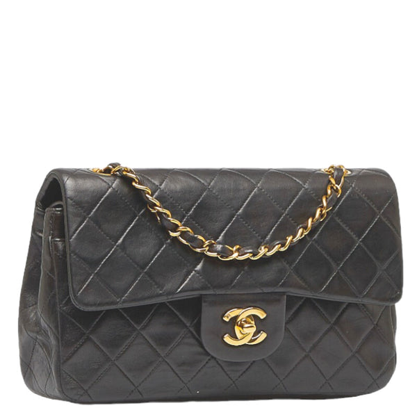 シャネル マトラッセ ダブルフラップ チェーン ショルダーバッグ ブラック ゴールド レザー レディース CHANEL 【中古】