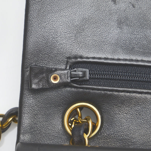 シャネル マトラッセ ダブルフラップ チェーン ショルダーバッグ ブラック ゴールド レザー レディース CHANEL 【中古】