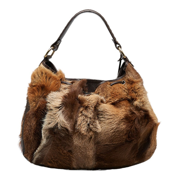 フェンディ ハンドバッグ ワンショルダーバッグ 8BR350 ブラウン ファー レザー レディース FENDI 【中古】