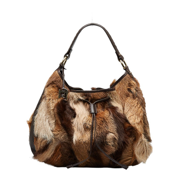 フェンディ ハンドバッグ ワンショルダーバッグ 8BR350 ブラウン ファー レザー レディース FENDI 【中古】