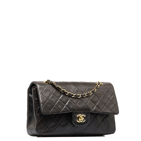 シャネル マトラッセ25 ダブルフラップ チェーン ショルダーバッグ ブラック レザー レディース CHANEL 【中古】