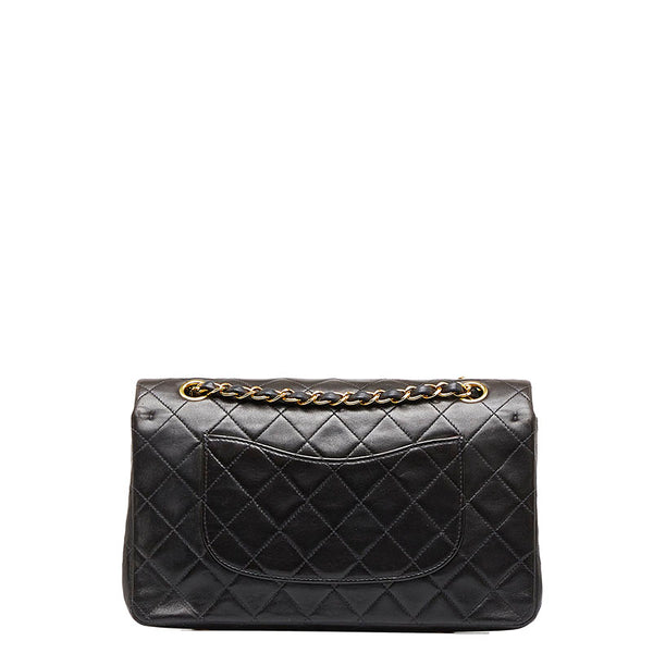 シャネル マトラッセ25 ダブルフラップ チェーン ショルダーバッグ ブラック レザー レディース CHANEL 【中古】
