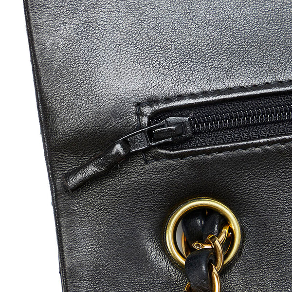 シャネル マトラッセ25 ダブルフラップ チェーン ショルダーバッグ ブラック レザー レディース CHANEL 【中古】