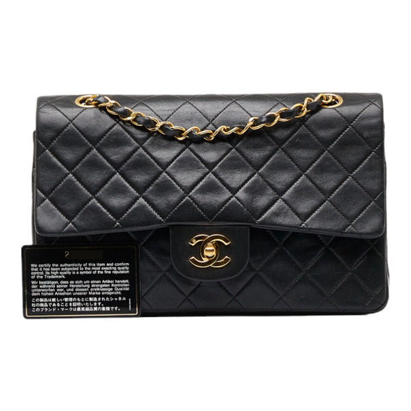 シャネル マトラッセ ダブルフラップ チェーン ショルダーバッグ ブラック ゴールド レザー レディース CHANEL 【中古】