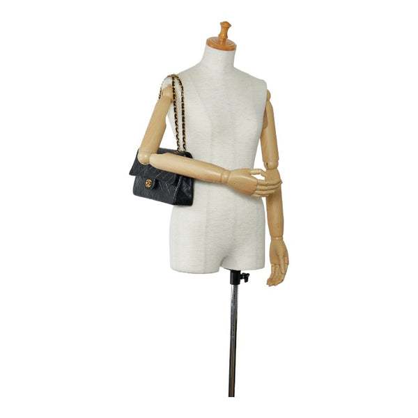 シャネル マトラッセ ダブルフラップ チェーン ショルダーバッグ ブラック ゴールド レザー レディース CHANEL 【中古】
