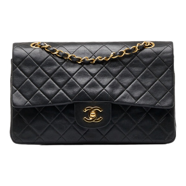シャネル マトラッセ ダブルフラップ チェーン ショルダーバッグ ブラック ゴールド レザー レディース CHANEL 【中古】