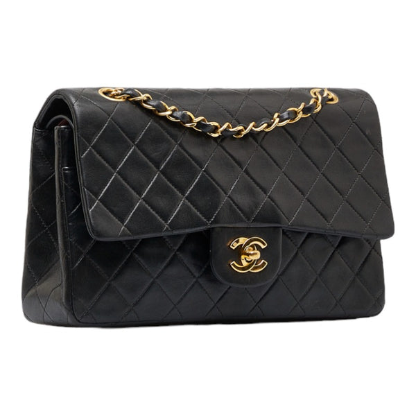 シャネル マトラッセ ダブルフラップ チェーン ショルダーバッグ ブラック ゴールド レザー レディース CHANEL 【中古】