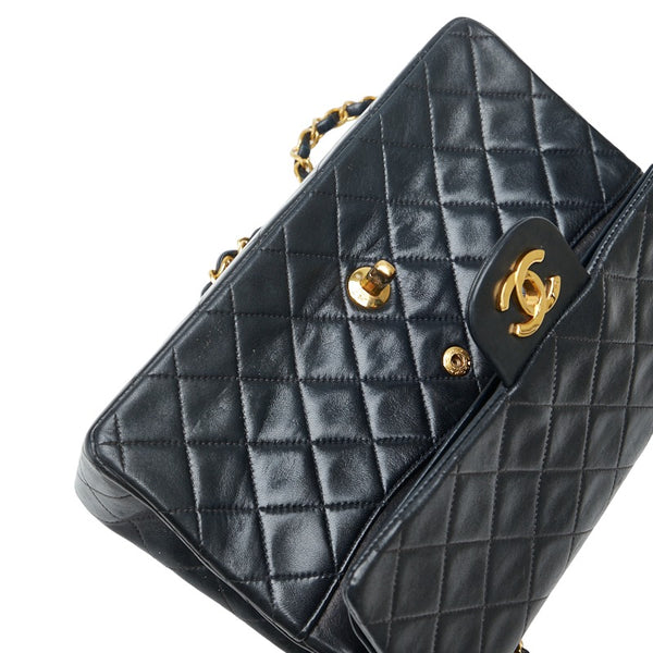 シャネル マトラッセ ダブルフラップ チェーン ショルダーバッグ ブラック ゴールド レザー レディース CHANEL 【中古】
