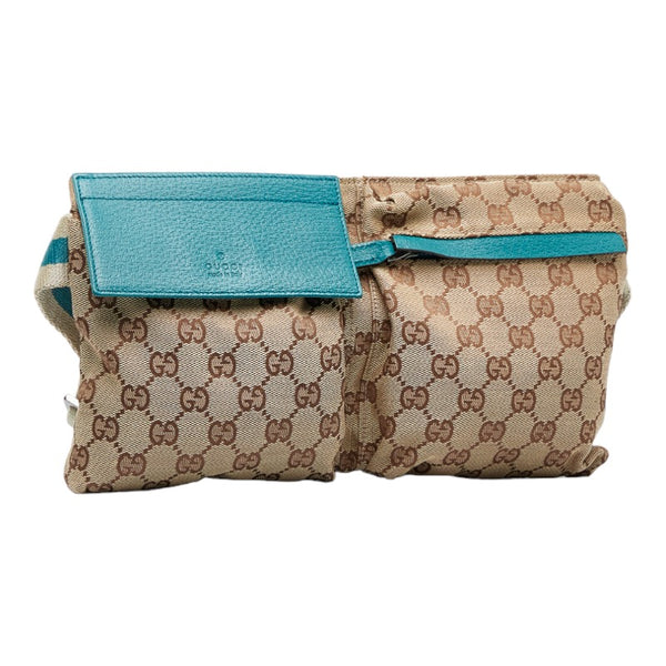 グッチ GGキャンバス ボディバッグ ウエストバッグ 28566・0959 ベージュ ターコイズブルー キャンバス レザー レディース GUCCI 【中古】