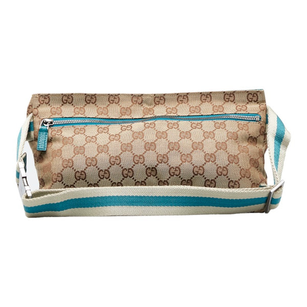 グッチ GGキャンバス ボディバッグ ウエストバッグ 28566・0959 ベージュ ターコイズブルー キャンバス レザー レディース GUCCI 【中古】