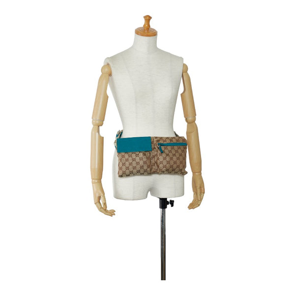 グッチ GGキャンバス ボディバッグ ウエストバッグ 28566・0959 ベージュ ターコイズブルー キャンバス レザー レディース GUCCI 【中古】