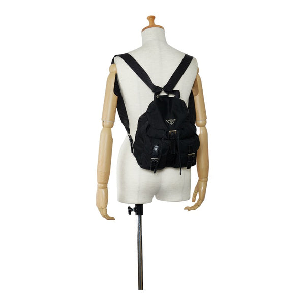 プラダ 三角ロゴプレート リュック バックパック ブラック ナイロン レザー レディース PRADA 【中古】