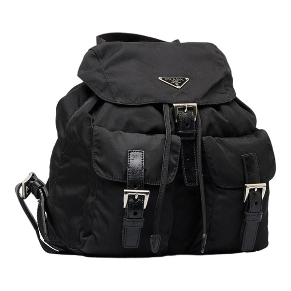 プラダ 三角ロゴプレート リュック バックパック ブラック ナイロン レザー レディース PRADA 【中古】