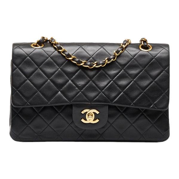 シャネル マトラッセ ダブルフラップ チェーン ショルダーバッグ ブラック ラムスキン レディース CHANEL 【中古】