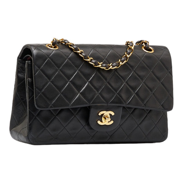 シャネル マトラッセ ダブルフラップ チェーン ショルダーバッグ ブラック ラムスキン レディース CHANEL 【中古】