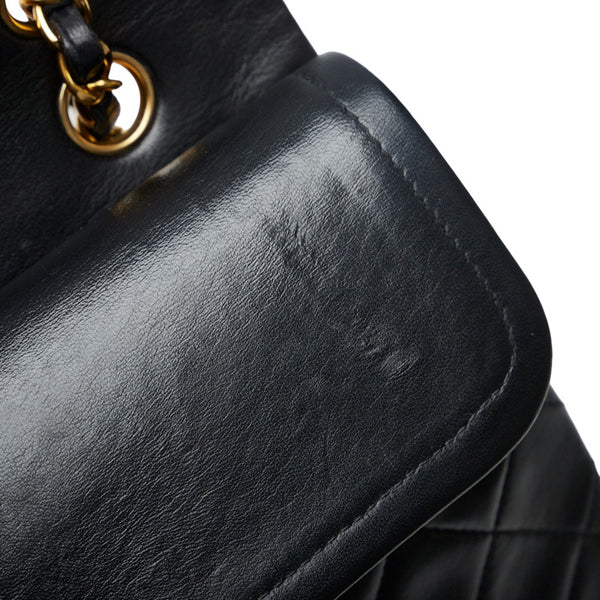 シャネル マトラッセ ダブルフラップ チェーン ショルダーバッグ ブラック ラムスキン レディース CHANEL 【中古】