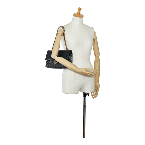 シャネル マトラッセ ダブルフラップ ゴールド金具 チェーン ショルダーバッグ  ブラック ラムスキン レディース CHANEL 【中古】
