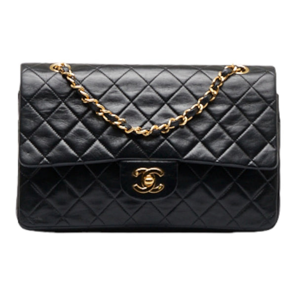 シャネル マトラッセ ダブルフラップ ゴールド金具 チェーン ショルダーバッグ  ブラック ラムスキン レディース CHANEL 【中古】