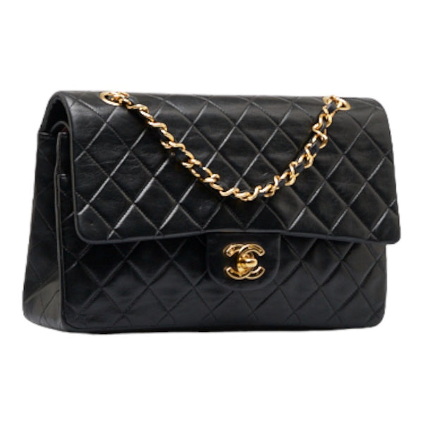 シャネル マトラッセ ダブルフラップ ゴールド金具 チェーン ショルダーバッグ  ブラック ラムスキン レディース CHANEL 【中古】