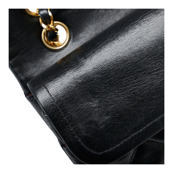 シャネル マトラッセ ダブルフラップ ゴールド金具 チェーン ショルダーバッグ  ブラック ラムスキン レディース CHANEL 【中古】