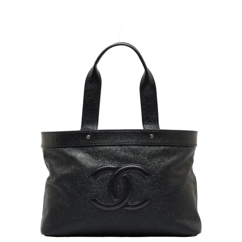 シャネル ココマーク ステッチ パンチング ハンドバッグ ショルダーバッグ  ブラック レザー レディース CHANEL 【中古】