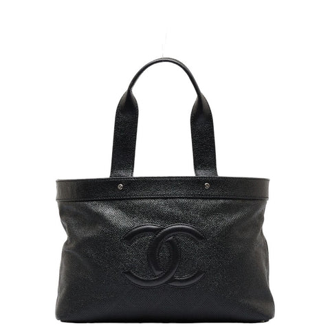 シャネル ココマーク ステッチ パンチング ハンドバッグ ショルダーバッグ  ブラック レザー レディース CHANEL 【中古】