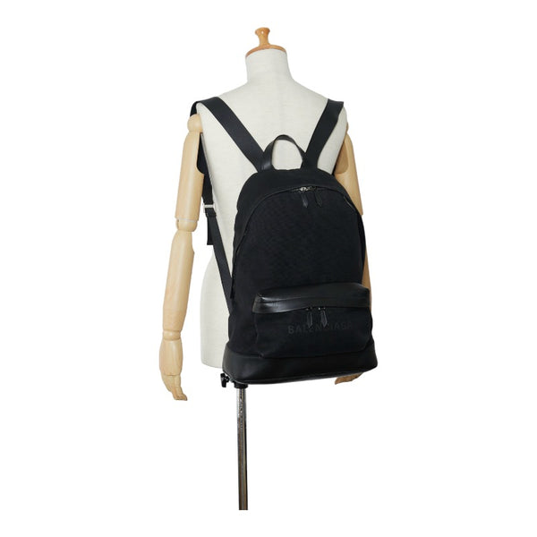 バレンシアガ ネイビー リュック バックパック 392007 ブラック キャンバス レザー メンズ BALENCIAGA 【中古】