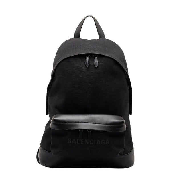 バレンシアガ ネイビー リュック バックパック 392007 ブラック キャンバス レザー メンズ BALENCIAGA 【中古】