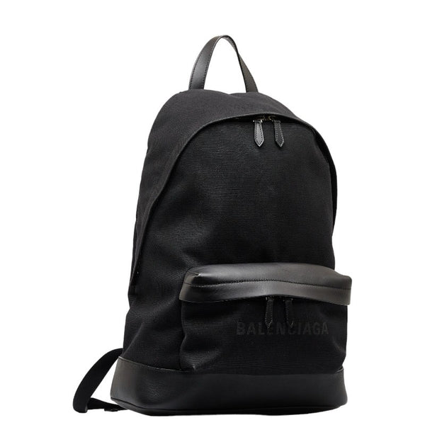 バレンシアガ ネイビー リュック バックパック 392007 ブラック キャンバス レザー メンズ BALENCIAGA 【中古】
