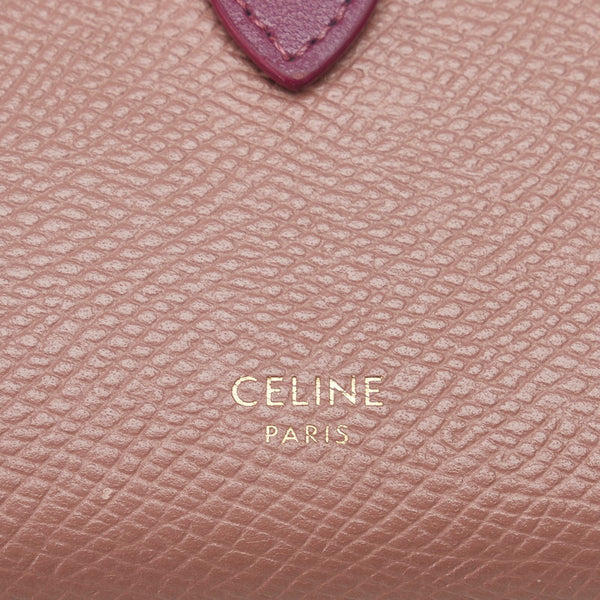 セリーヌ スモール ストラップ 二つ折り財布 10H263 アンティークローズ ワイルドベリー ピンク カーフスキン レディース CELINE 【中古】