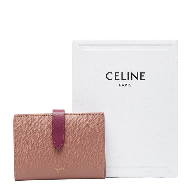 セリーヌ スモール ストラップ 二つ折り財布 10H263 アンティークローズ ワイルドベリー ピンク カーフスキン レディース CELINE 【中古】