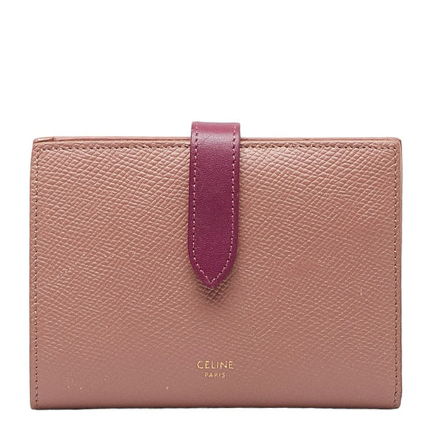 セリーヌ スモール ストラップ 二つ折り財布 10H263 アンティークローズ ワイルドベリー ピンク カーフスキン レディース CELINE 【中古】